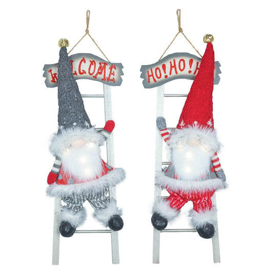 CANDY CANE SANTA GNOME ON LADDER WITH LIGHTS 2 ASST