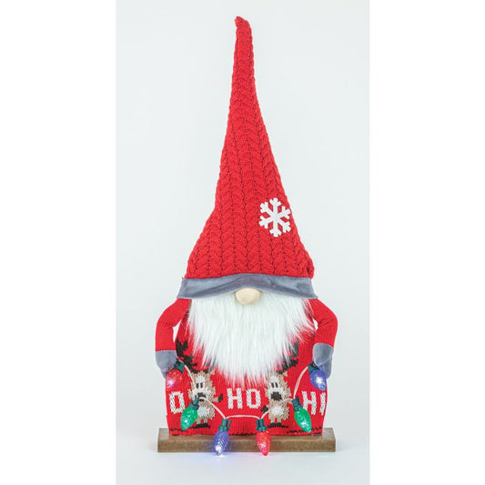 WINTER RED GNOME WITH STRING LIGHTS