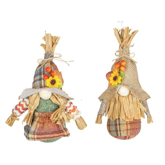 FARMER PLAID GNOME ORNAMENT 2 ASST