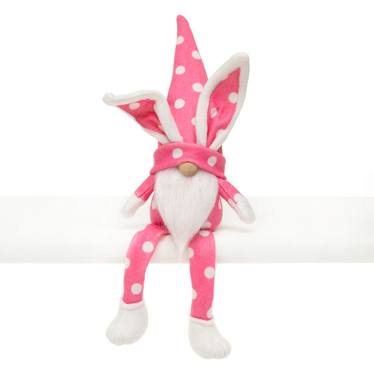 SASSY POLKA DOT BUNNY GNOME PINK/WHITE WITH WIRED EARS