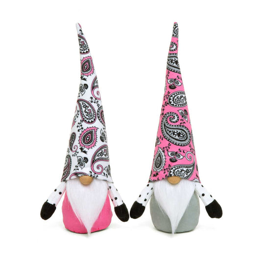 PAISLEY PAL GNOME DUO WITH PINK/BLACK/WHITE WIRED HAT