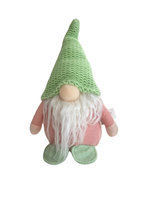Pink and Green Gnome with Knit Hat