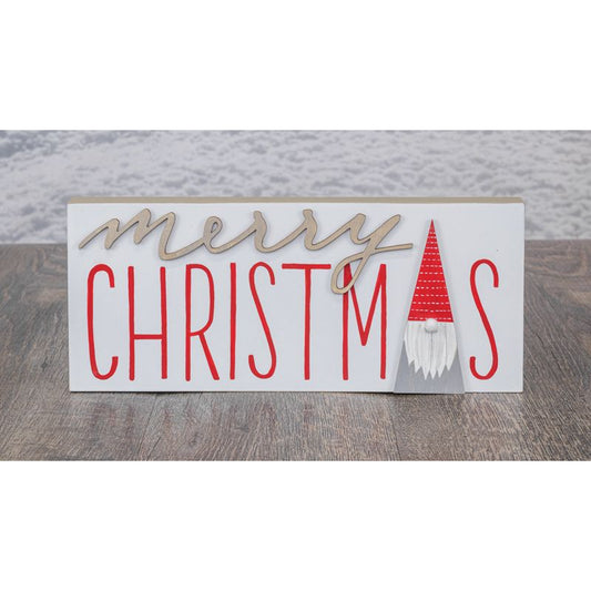 SANTA GNOME MERRY CHRISTMAS TABLETOP SIGN