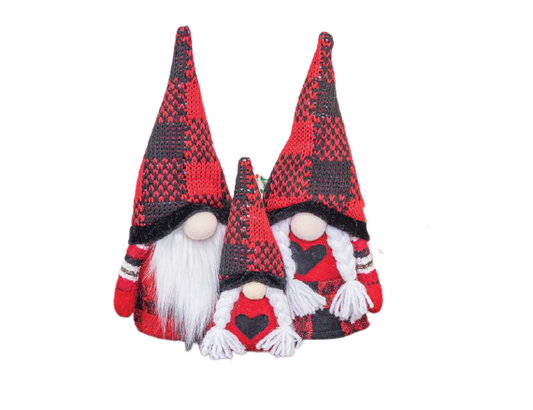 Buffalo Plaid Gnome Family Table Topper - Set of 3 - Farmhouse Modern Look