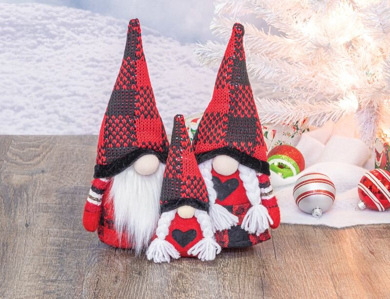 Buffalo Plaid Gnome Family Table Topper - Set of 3 - Farmhouse Modern Look