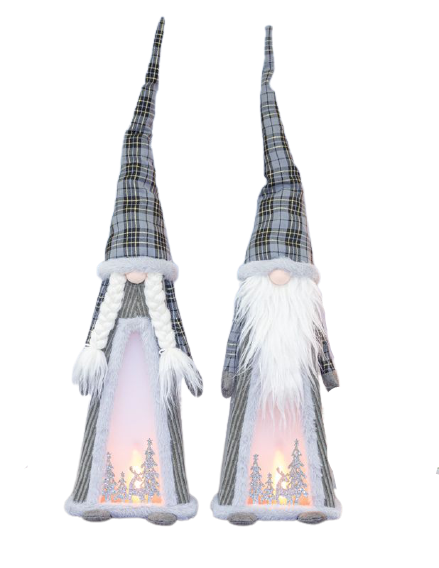 FOREST CHRISTMAS GNOME WITH FLICKER LIGHT - Pair Combined
