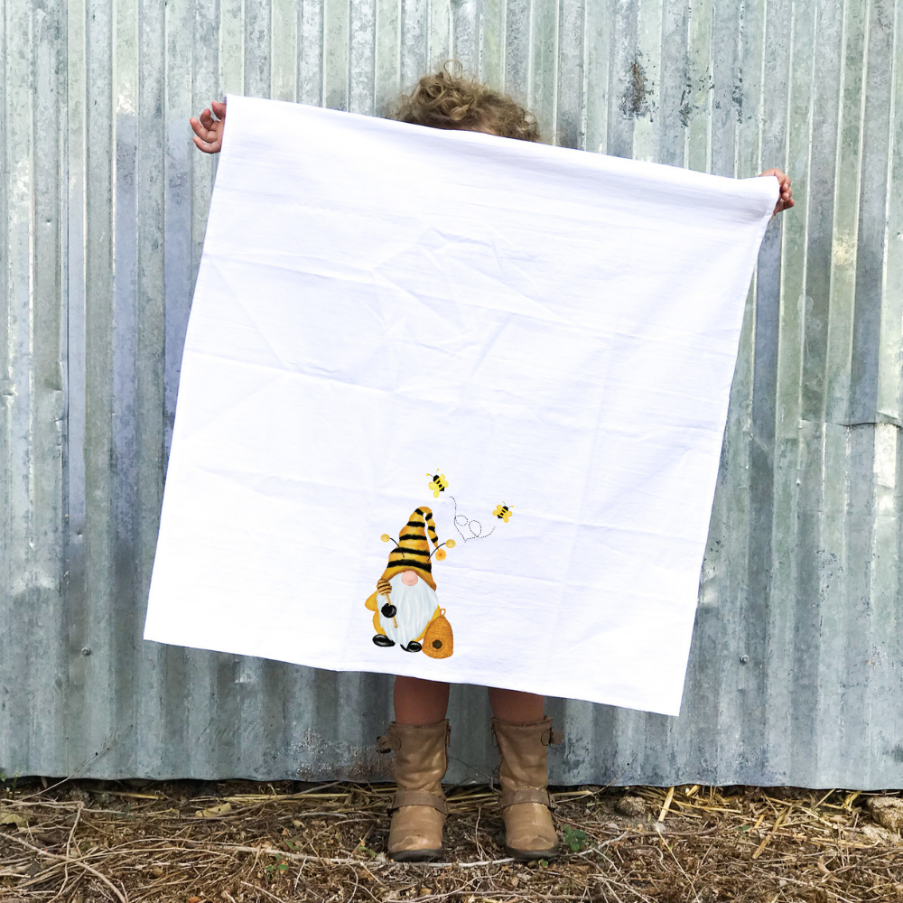 Oversized 27” x 27" Garden Gnome - Kitchen Towel -Hand Printed