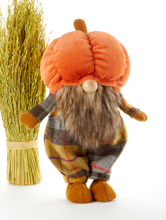 Autumn Theme Mr. Harvest the Gnome Grey Beard, Pumpkin Hat and Plaid Pants
