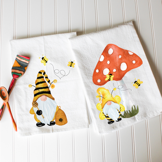 Oversized 27” x 27" Garden Gnome - Kitchen Towel -Hand Printed