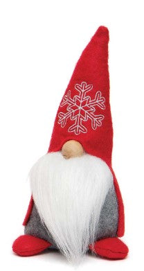 KLAUS GNOME RED WITH SNOWFLAKE EMBROIDERED HAT, WOOD NOSE