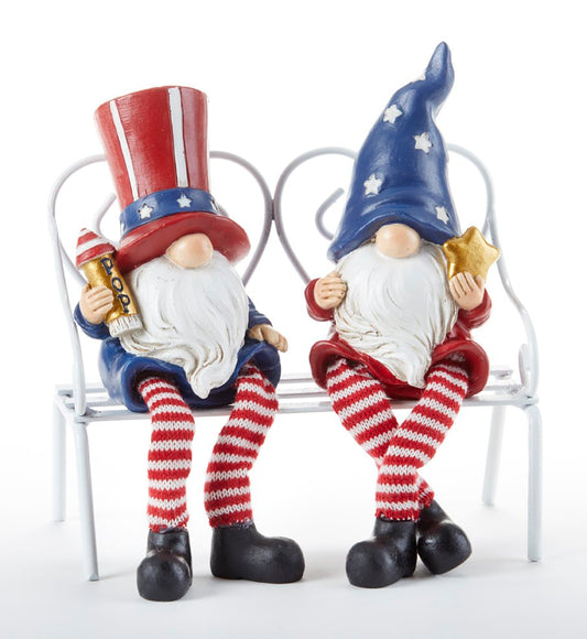 7.2" Resin Dangle Leg Americana Gnome Set of 2 - 4th of July USA Stars and Fireworks