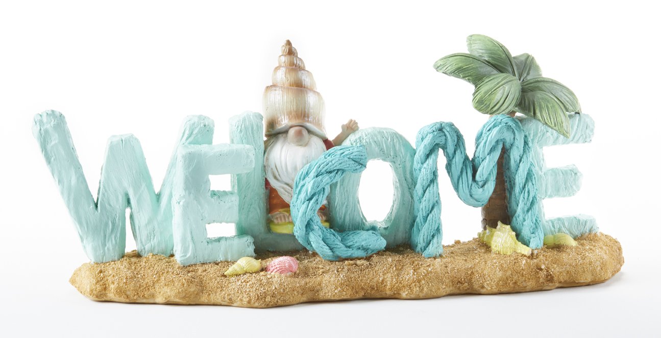 12.4 x 5" Resin Welcome Gnome Sign - Coastal Beach House or Lake Home