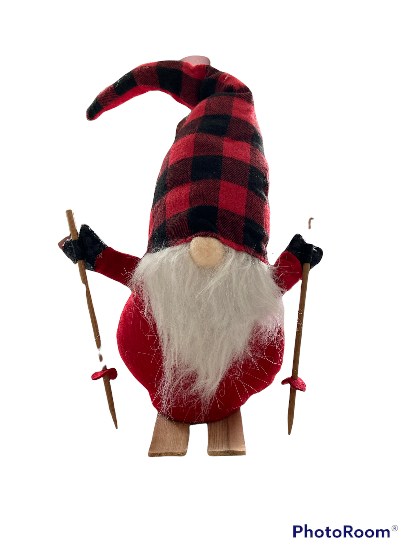 20.5" Bill the Skiing Christmas Buffalo Plaid Hat Gnome