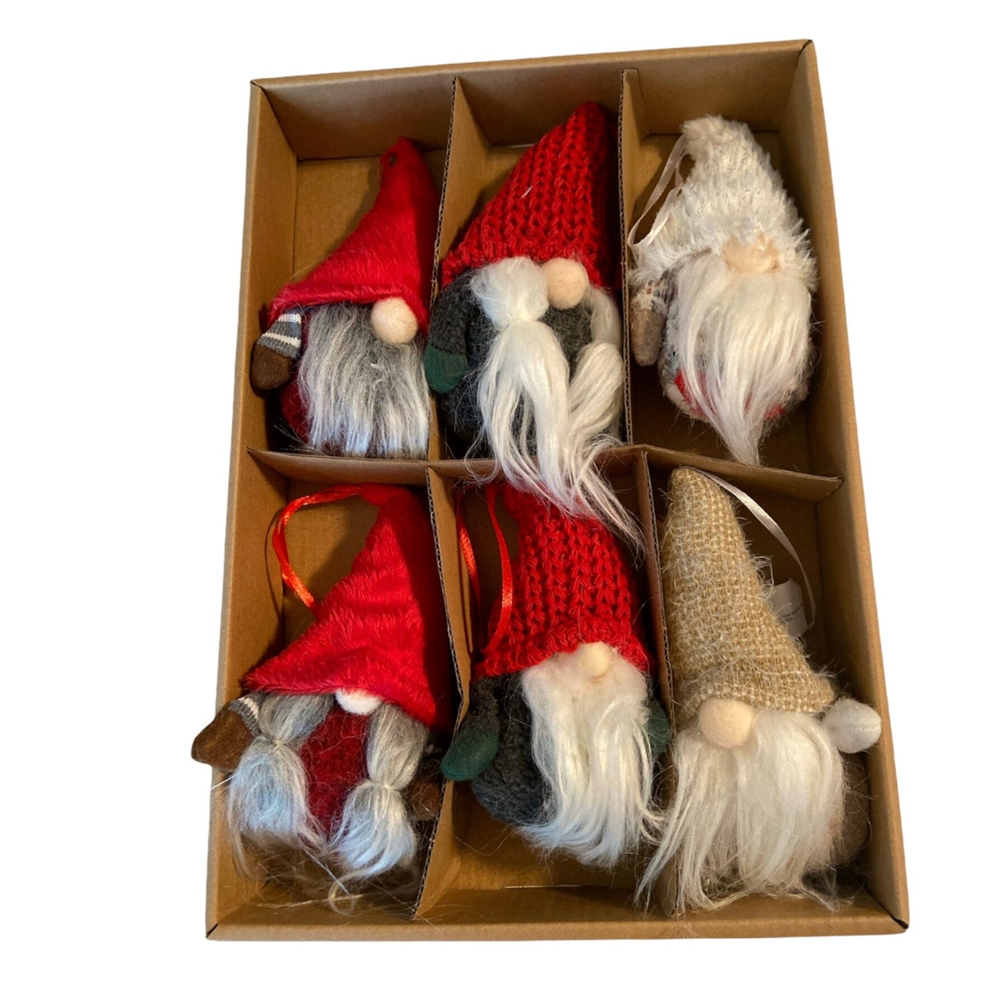 Detailed Fabric Bundled Gnomes with Hats and Mittens Set With Box 6-PIECE