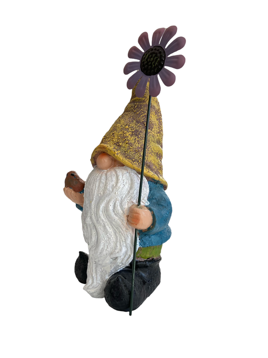 Resin Garden Gnome with Flower and Bird