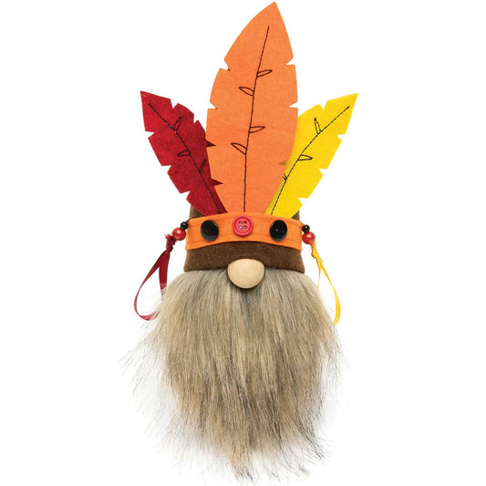 Native American Gnome with Feather Headband and Wood Nose