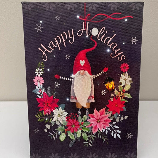 Gnome Happy Holidays Sign Lights up with Small LED lights