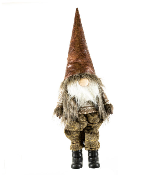 Steven the Gnome -Large brown plush with leather hat