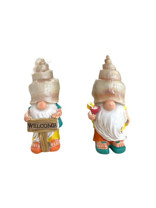 1.8" x 3.9" Beach Gnomes Set of 2 Standing Shell Hats Beach Bums