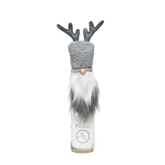RUDI REINDEER GNOME BOTTLE TOPPER GREY WITH WIRED ANTLERS