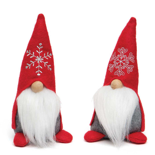 KLAUS GNOME RED WITH SNOWFLAKE EMBROIDERED HAT, WOOD NOSE