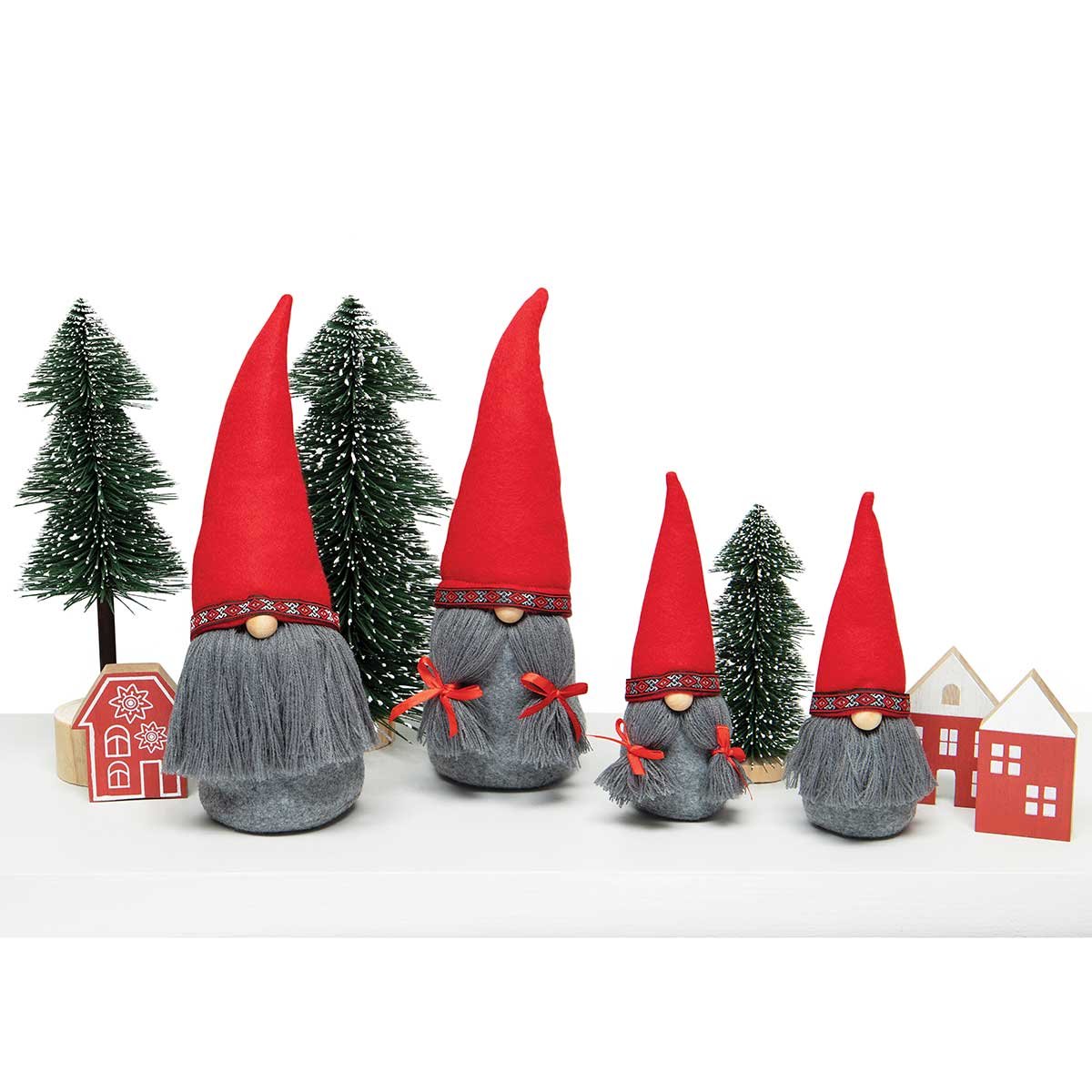 FRITZ AND FREDA GNOME RED/GREY WITH HAT, WOOD NOSE SMALL SET OF 2