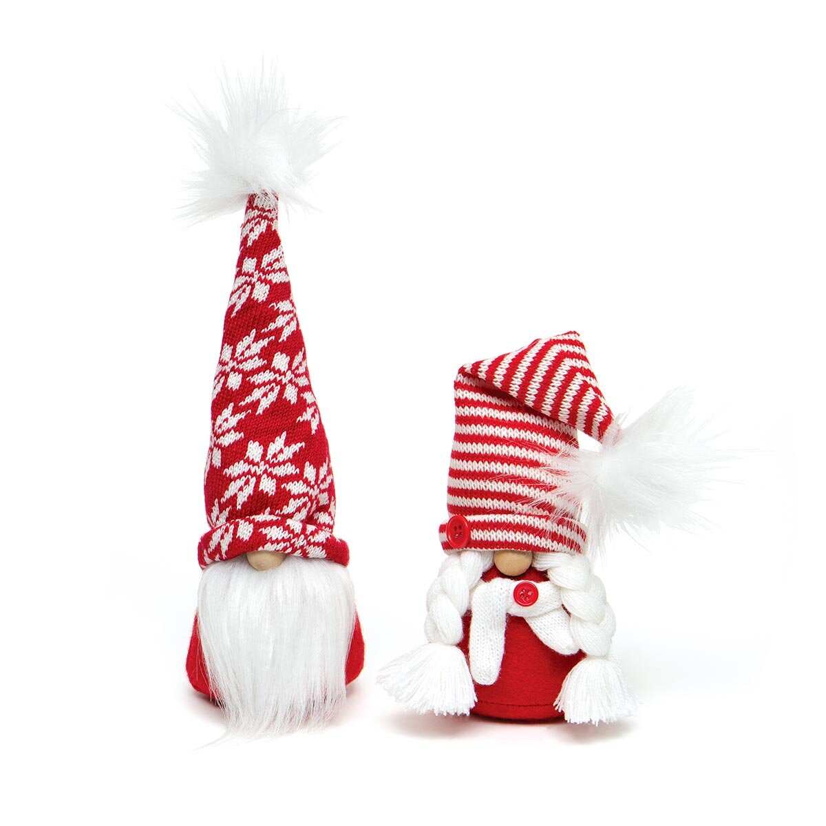 VERY MERRY GNOME COUPLE RED/WHITE WITH FUR POM-POM AND KNIT HATS