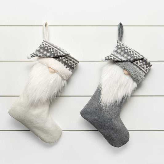 GNOME STOCKING GREY/CREAM WITH SWEATER HAT AND POM-POM