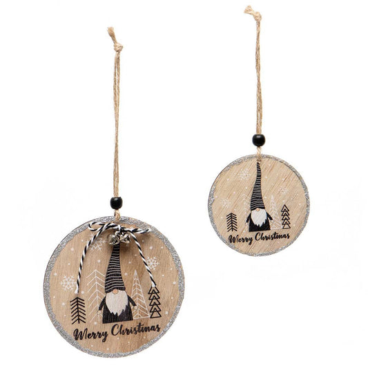 Gnome Black and White Wooden Ornament