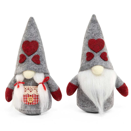 Nordic Hearts Cheerful Gnome Couple Set with Heart Hat and Apron