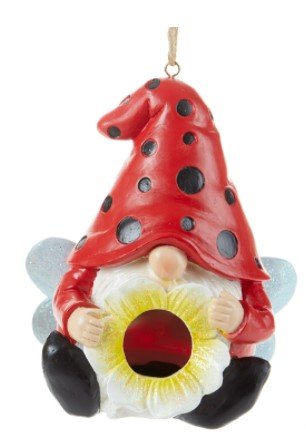 5.9 x 6.9" Resin Gnome Birdhouse - Choose Bee or Lady Bug Design