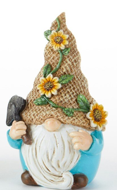 Set of 2 - 2.2 x 3.6" Resin Garden Gnomes Green and Blue with Flowers