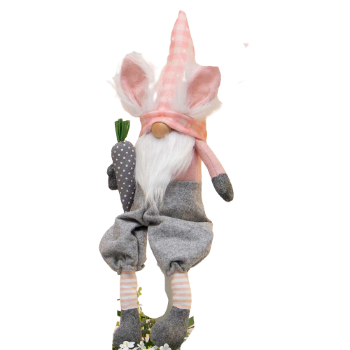 Wild Hare Gnome with Carrot, Wood Nose 20"