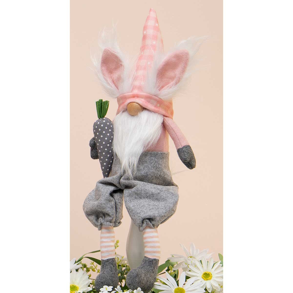 Wild Hare Gnome with Carrot, Wood Nose 20"
