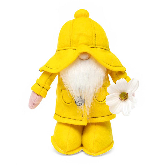 Rain Coat Showers Gnome with Flower 8" Small