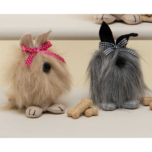 Winnie Gnome Dog with Bow, Feet, Wired Tail 7" Lg Set of 2