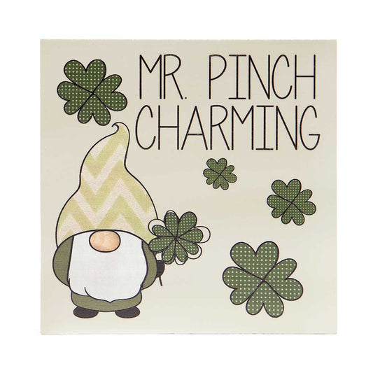 Mr. Pinch Gnome Wood Block Green 5"x.75"x5" St. Patrick's Day Décor