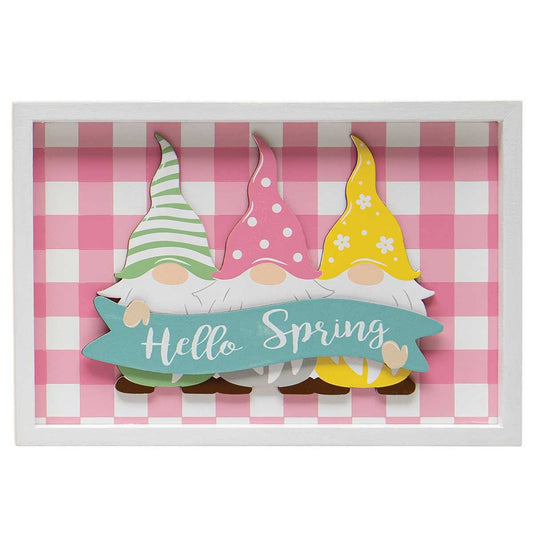 Hello Spring Gnomes Wood Sign