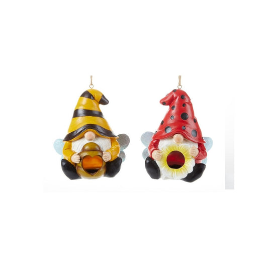 5.9 x 6.9" Resin Gnome Birdhouse - Choose Bee or Lady Bug Design