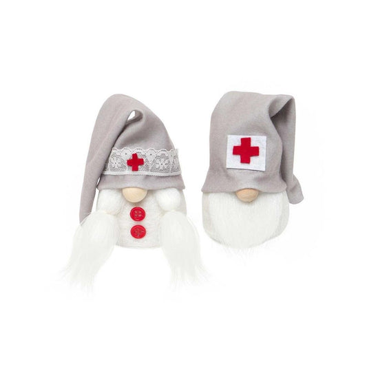 Medical Gnome Couple with Wood Nose 4.25" Large - First Responder, Nurse, Doctor, EMT, Paramedic