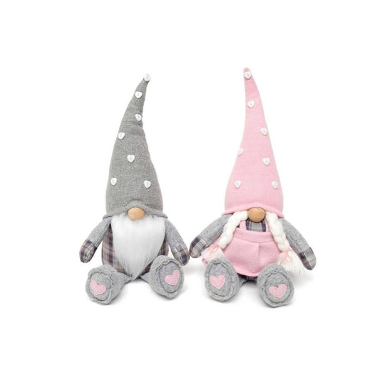 Heart Button Gnomes with Pink and Grey Accents - Choose One or Both