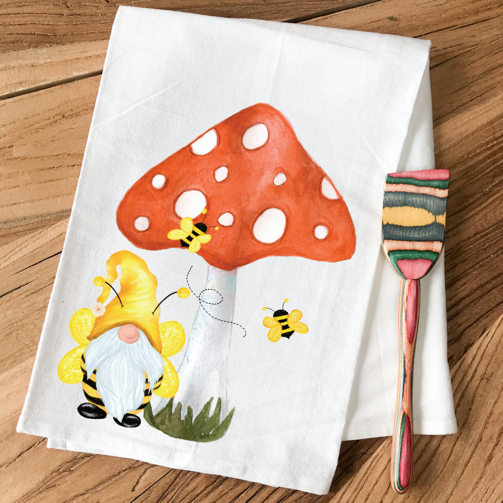 Oversized 27” x 27" Garden Gnome - Kitchen Towel -Hand Printed