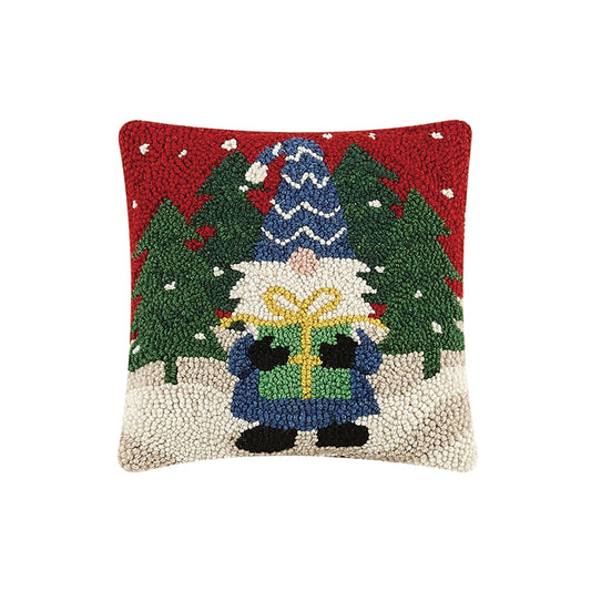 Gnome with Gift High Quality Accent Wool Pillow