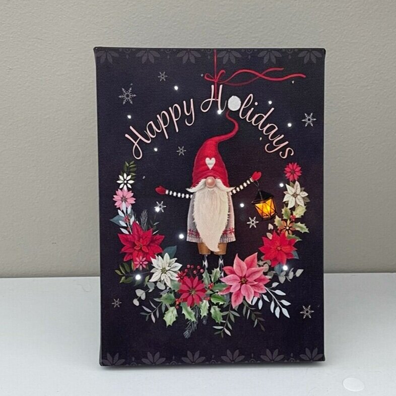 Gnome Happy Holidays Sign Lights up with Small LED lights