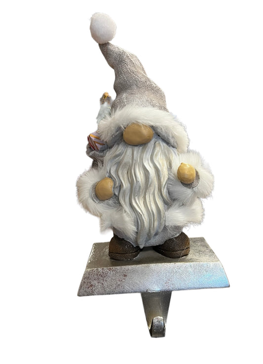 Santa Gnome Christmas Stocking Holder holding Gift sack