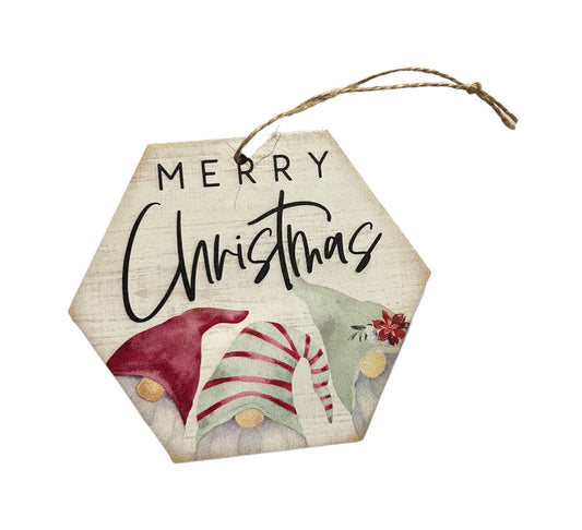 Merry Christmas Gnome Wood Ornament