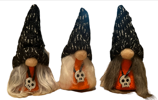 Halloween Light Up Witch Gnomes with Skull Necklace's, Set of 3