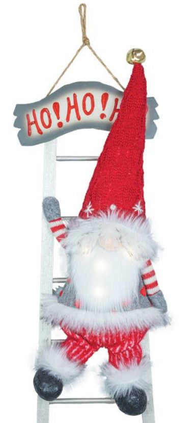 CANDY CANE SANTA GNOME ON LADDER WITH LIGHTS 2 ASST