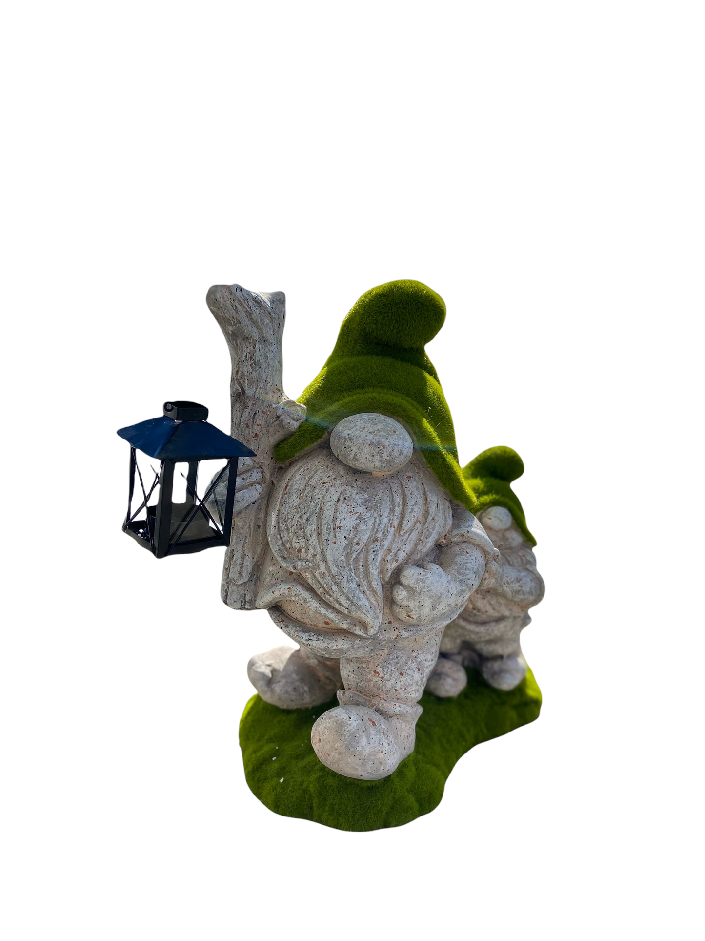 Papa and Son Mossy Garden Resin Metal and Glass Gnome Stander with Tea Light Lantern