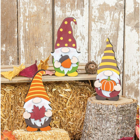 FALL WOODEN GNOME TABLETOP 3 ASST.